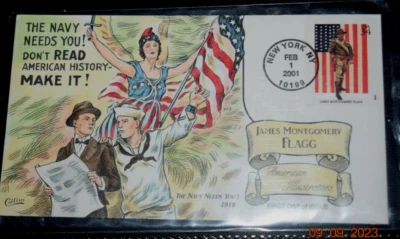 VTG, COLLINS CACHET FIRST DAY COVER "Navy Recruiting - JM FLAGG" 02-01-2001, New - Image 1 of 3
