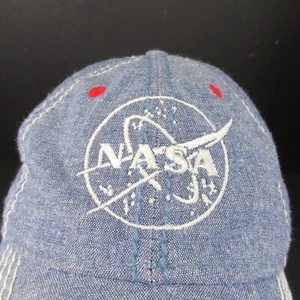NASA Embroidered Logo Denim with White Stitch Women's Adj Snapback Cap Hat - Picture 1 of 9