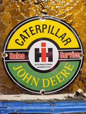 老式 CATERPILLAR PORCELAIN 标志国际收割机 约翰迪尔 拖拉机 — 第 1/4 张图片