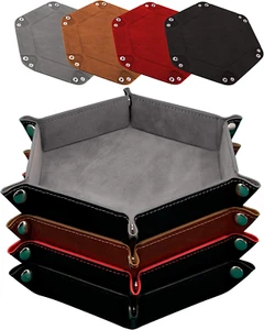 4 Stück Würfelablage Sechseck Würfel Rollhalter Klappbar PU Leder Würfelschalen für - Bild 1 von 8