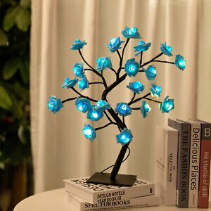 5V USB Rose Tree Branch Flower LED Night Light Warm White Table Desk Decor Lamps