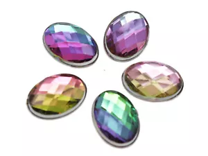 100 Rainbow AB Acrylic Flatback Faceted Oval Rhinestone Gems 10X14mm No Hole - Picture 1 of 7