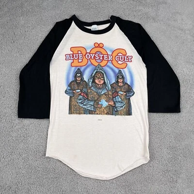 Camiseta Vintage 1982 Azul Oyster Cult BOC Tour Raglan Tamanho Médio - Imagem 1 de 4