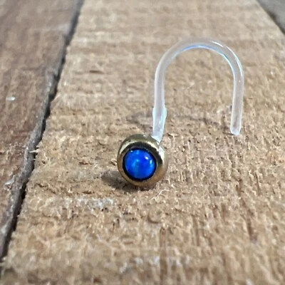 ROSE BRASS 20G NOSE STUD FAUX BLUE OPAL BIOPLAST NOSE RING EAR 3mm HEAD - Image 1 of 4