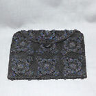 Vintage Black Beaded Evening Bag Clutch Purse, Hand Crocheted, One Of A Kind