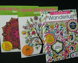 Lot 3 coloring books art therapy for adults Wanderlust Color Sensations TWO NEW - Foto 1 di 15