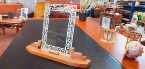 Porte Photo Art Déco Année 40 En Merisier, Chêne Clair et bois Exotique - Imagen 1 de 7
