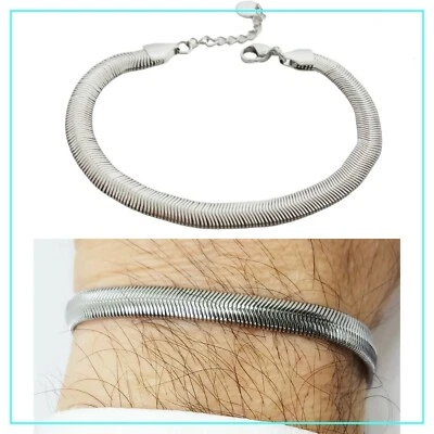 Bracciale da uomo in acciaio inox braccialetto snake maglia di serpente argento  - Immagine 1 di 4
