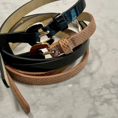 (NOVO COM ETIQUETAS) Style&Co 2 para 1 cintos finos lisos preto e marrom pele de cobra tamanho grande - Imagem 1 de 4