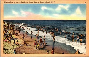 Nadar en el Atlántico en Long Beach Long Island NUEVA YORK LINO POSTAL D10 - Imagen 1 de 2