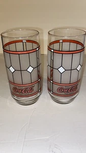 Vintage Coca Cola Coke Glasses Red Frosted Window Tiffany Style Set Of 2 - Picture 1 of 5