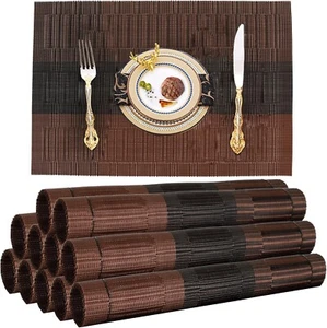 Set of 12 Washable Placemats, Non-Slip Wipeable Vinyl Woven Table Mats, Place - Picture 1 of 7