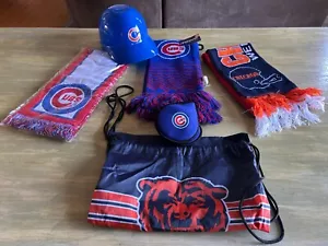 NEW RARE Chicago Cubs Bears SGA Lot Souvenir Scarf Hat Beanie Ear Muffs Wrigley - Picture 1 of 17