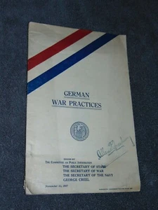 1917 WWI "THE COMMITTEE ON PUBLIC INFORMATION" BOOKLET: GERMAN WAR PRACTICES - Picture 1 of 7