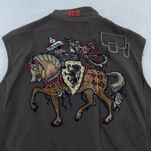 Rebel Spirit Vest Mens M/L Black Sleeveless Embroidered Lion Crest Horse Patch - Picture 1 of 8