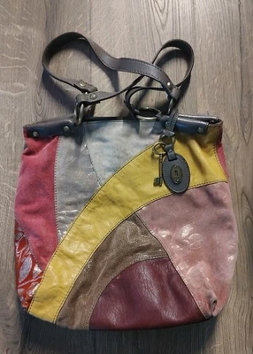 Bolso Boho Fossil Patchwork Gamuza Y Cuero Con Llave Y Etiqueta Por Favor Leer Foto 1 de 4