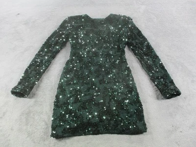 Forever 21 Dress Womens Medium Green Sequin Long Sleeve Bodycon Mini Party Club - Image 1 of 4