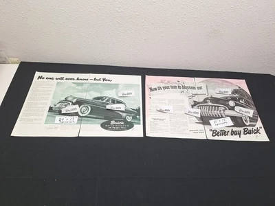 2 Vintage 1950 BUICK ADS Original Print Ad Literature - Image 1 of 3