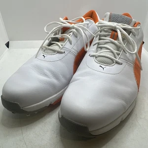 Puma Ignite Drive Leather Men’s 8.5 Golf Cleats Lace-Up 189166 02 White/Orange - Picture 1 of 15