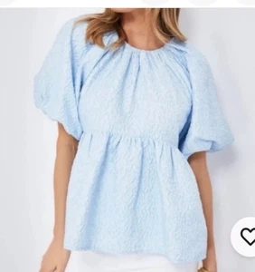 Biesen Hyazinthenhaus Julia Top Gr. S blau Puffärmel Jacquard Bluse Preppy - Bild 1 von 10
