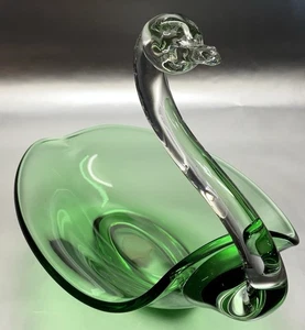 TIFFIN * GREEN & CRYSTAL * SWAN * ORIG LABEL * GLASS - Picture 1 of 5