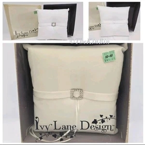Ivy Lane Design Glamour Collection White Satin Rhinestone Wedding Ring Pillow - Picture 1 of 19