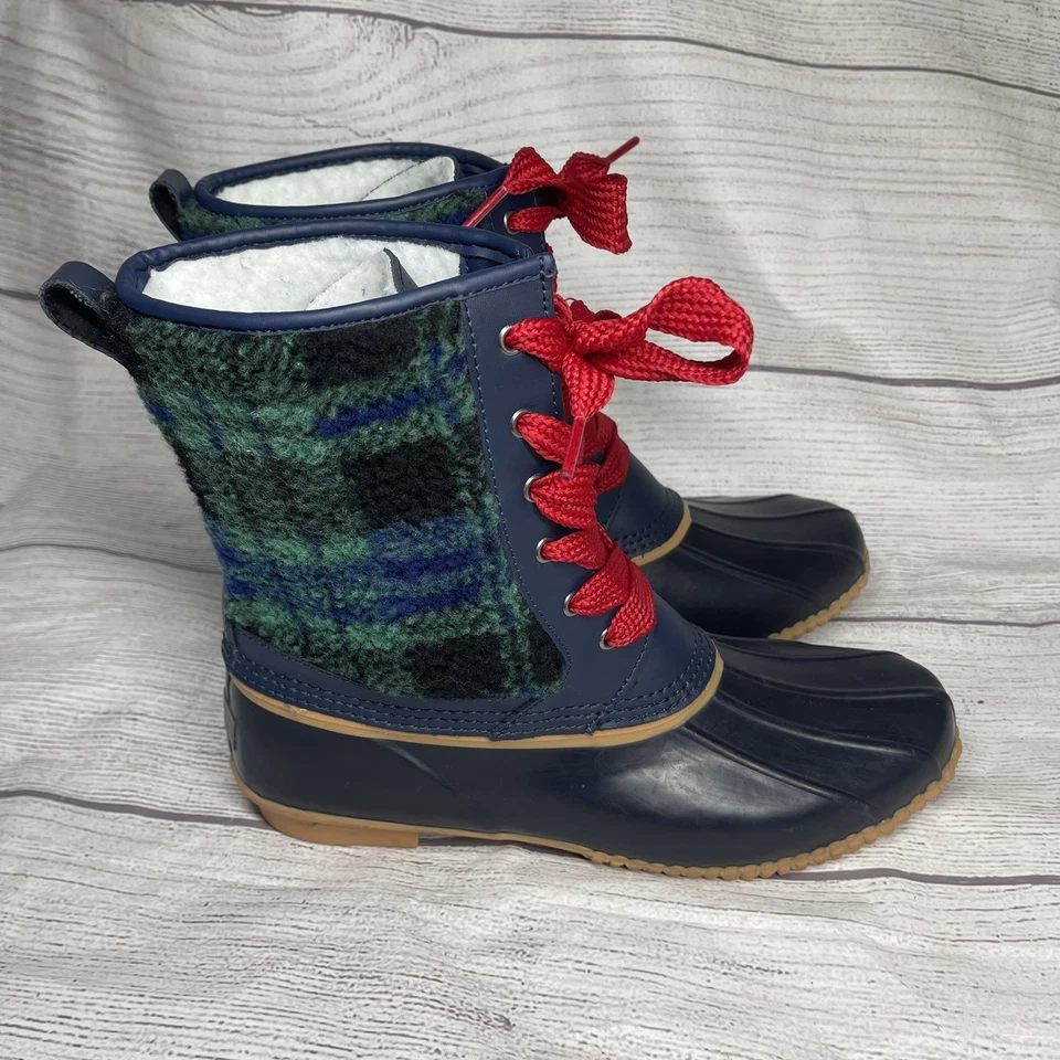Botas de pato Lands’ End para mujer 10 cuadros Sherpa forradas de lana de cuero aislado Foto 1 de 4