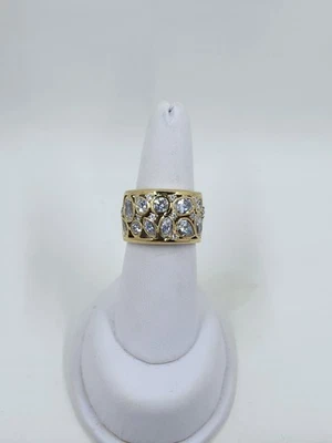 Anillo Diamonique Chapado en Oro 14k Banda Ancha Collage Circonita Cúbica Foto 1 de 4