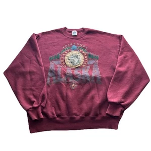 Vintage Jerzees Fairbanks Alaska Men’s Large Burgundy Pullover Sweatshirt 90s - Imagen 1 de 7