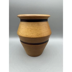 Jarrón de madera torneado a mano mixto segmentado firmado por artista vintage - Imagen 1 de 9