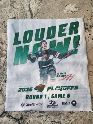 MN Wild 2025 Matt Boldy Playoff Rally Towel Round 1, Game 6 - Image 1 of 3