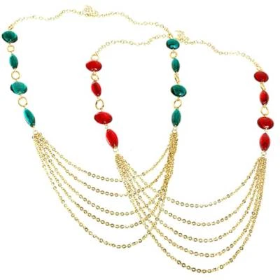 Designer Gold Pld Multi-Strand Chains Lampwork Glass Gypsy Belt Flapper Necklace — 第 1/2 张图片