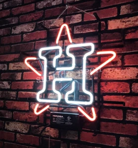 Houston Astros Real Glass Classic Style Neon Sign Bar Club Bar Man Cave 18"x18" - Picture 1 of 5