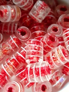 50g red with white stripe foil glass beads tube lampwork10mm by 12mm (b2350) - Picture 1 of 2