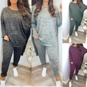 Women 2 Piece Track Suit Set High Low Top and Bottoms Ladies Casual Loungewear - Picture 1 of 9