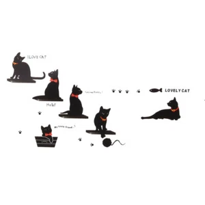 Bedroom PVC Cat Pattern Self-adhesive Decoration Gift Wall Sticker Mural Black - Picture 1 of 3