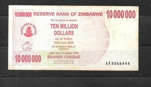 ZIMBABWE #55b 2008 10 MILLION DOLLARS VG CIRCULATED BANKNOTE PAPER MONEY NOTE - Picture 1 of 1