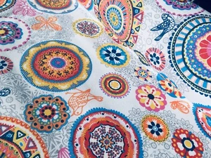 IBIZA SUMMER Bird Flower Mandala Fabric Curtain Cotton Material 280cm extra wide - Picture 1 of 6