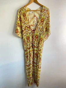 Witchery Dress Womens Large Yellow Dolman Sleeve V-Neck Sheer Tie Midi Summer - Picture 1 of 19