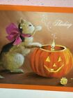 Vtg Unused Halloween Card Kitten Pumpkin With Env Flaw