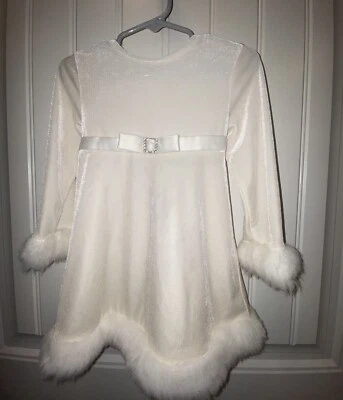 Bonnie Baby Dress  White Diamonds Bow White Faux Fur Hem 24M Holidays - Image 1 of 4