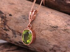 9ct Rose Gold Natural Peridot Single Oval Pendant & Necklace British Made