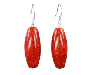 Ohrringe aus Korallen in länglicher Olivenform 925er Silber Ohrhaken - Bild 1 von 1