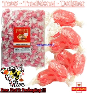 9g - 10kg Stockleys SHERBET STRAWBERRIES Hard Boiled Wrapped Flavour Sweet - Picture 1 of 1