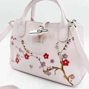 Rare Longchamp Shoulder Bag Handbag Roseau 2-Way with Plum Blossom Design Japan - Picture 1 of 9