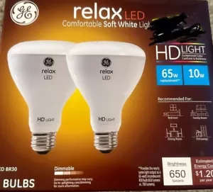 GE Relax LED BR30 Soft White Dimmable 2 Light Bulbs 10 Watt 65 Watt Replacement - Picture 1 of 1