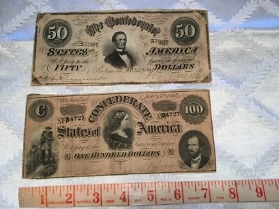 The Confederate States of America Currency~ $50 & $100 Notes~ February 17, 1864 - Image 1 of 4