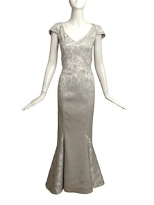 ZAC POSEN - Abito da sera in broccato argento, taglia 10 - Foto 1 di 5
