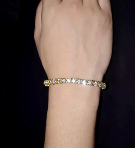 Round Cut 14k Yellow Gold Over Lab Created Diamond Tennis Ladies Bracelet 5Ct - Picture 1 of 1
