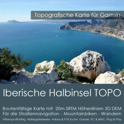 Iberische Halbinsel Topo Karte 20m Höhenlinien 8GB microSD Garmin Navi, PC & MAC - Bild 1 von 4